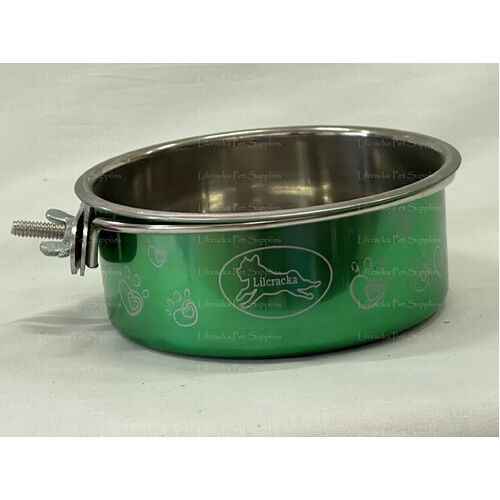 Stainless Steel Crate/Coop Cup SML Clamp-On Green - Dogs/Cats/Guinea Pigs/Pets
