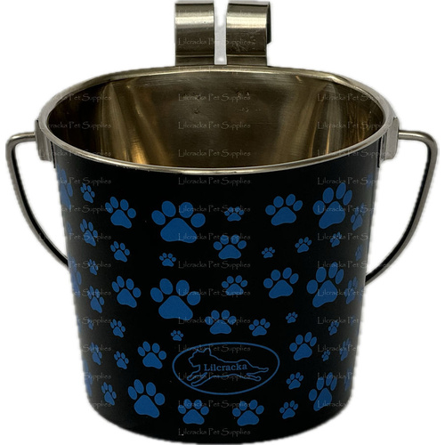 Stainless Steel Flat Side Bucket 0.9lt - Paws Blue