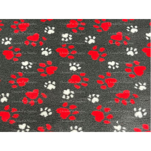 Vet/Dry Bed *Greenback* Charcoal Red Paws *** 50cm Long x 1.5m wide *** 