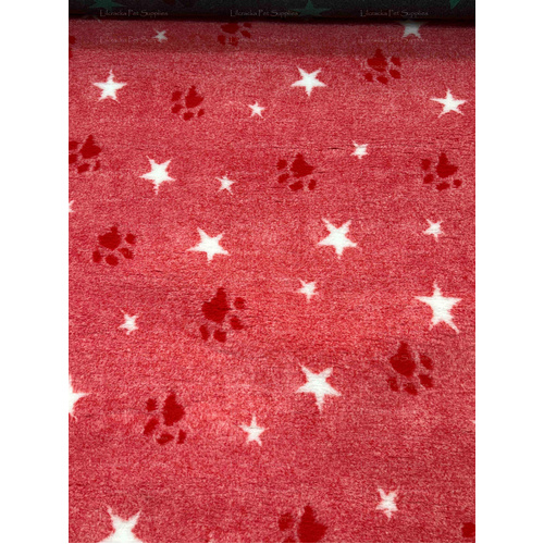 Vet/Dry Bed *Greenback* Red Paws and Stars *** 50cm Long x 1.5m wide ***
